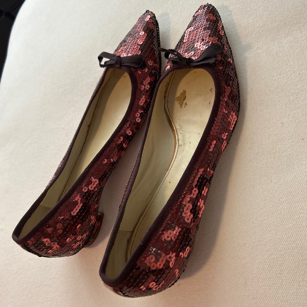 Miu Miu Burgundy Red Sequin Ballet Flats Bow Detail Size 39.5 Sparkle Valentine - Picture 8 of 8